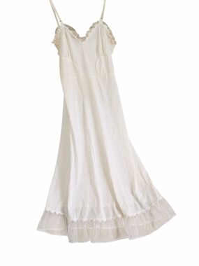 Vintage White Full Slip Dress Lace Tulle Trim Size M